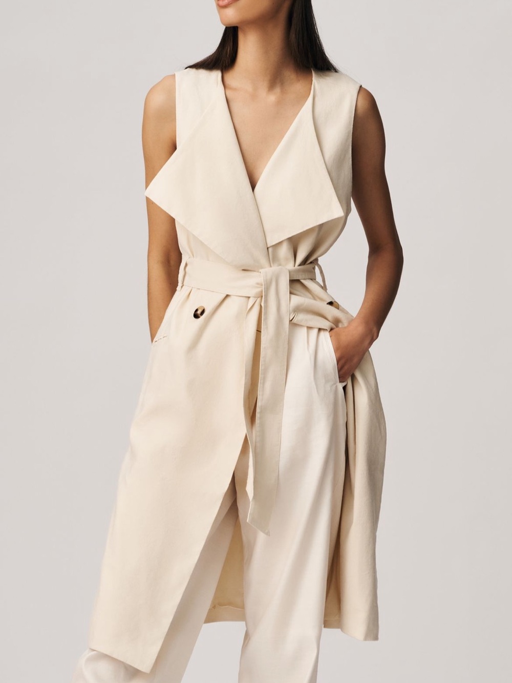 BOGO! Anthropologie Maeve Long-Line Vest Jacket Linen Cream XS